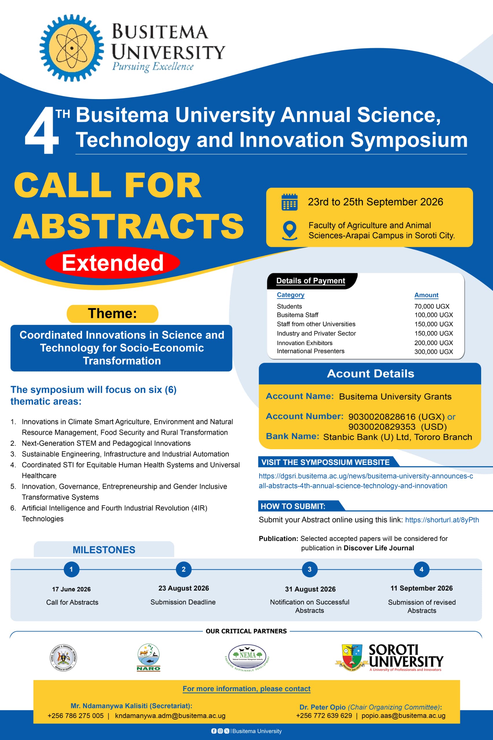 4th Busitema University Annual Science, Technology and Innovation Symposium Call for Abstracts